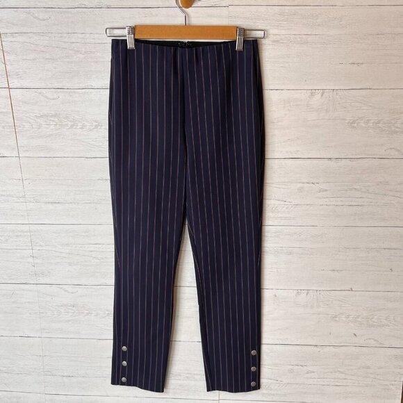Rag and Bone Pants Womens Size 4 Navy Stripe Simone Snap Pant High Rise Career - Picture 4 of 16